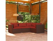 vidaXL 4 Piece Garden Lounge Set with Cushions Poly Rattan Brown