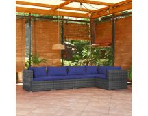 vidaXL 5 Piece Garden Lounge Set with Cushions Poly Rattan Grey