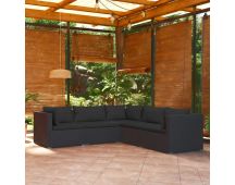 vidaXL 5 Piece Garden Lounge Set with Cushions Poly Rattan Black