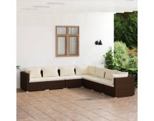 vidaXL 7 Piece Garden Lounge Set with Cushions Poly Rattan Brown