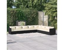 vidaXL 8 Piece Garden Lounge Set with Cushions Poly Rattan Black