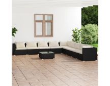 vidaXL 10 Piece Garden Lounge Set with Cushions Poly Rattan Black