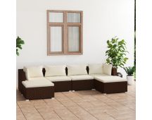 vidaXL 6 Piece Garden Lounge Set with Cushions Poly Rattan Brown