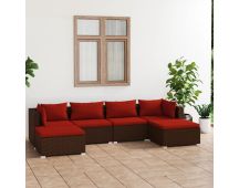 vidaXL 6 Piece Garden Lounge Set with Cushions Poly Rattan Brown