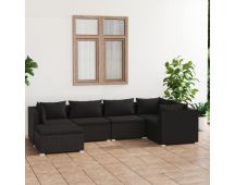 vidaXL 6 Piece Garden Lounge Set with Cushions Poly Rattan Black