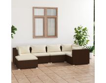 vidaXL 6 Piece Garden Lounge Set with Cushions Poly Rattan Brown