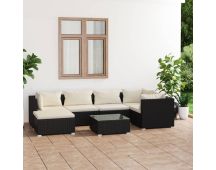 vidaXL 7 Piece Garden Lounge Set with Cushions Poly Rattan Black