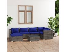 vidaXL 7 Piece Garden Lounge Set with Cushions Poly Rattan Grey