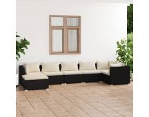 vidaXL 7 Piece Garden Lounge Set with Cushions Poly Rattan Black