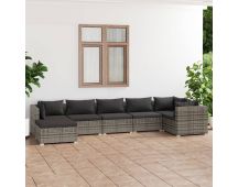 vidaXL 7 Piece Garden Lounge Set with Cushions Poly Rattan Grey