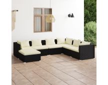 vidaXL 7 Piece Garden Lounge Set with Cushions Poly Rattan Black