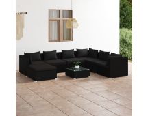 vidaXL 8 Piece Garden Lounge Set with Cushions Poly Rattan Black