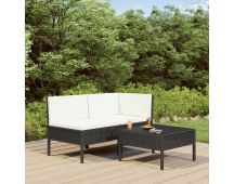 vidaXL 3 Piece Garden Lounge Set with Cushions Poly Rattan Black