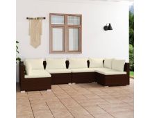 vidaXL 6 Piece Garden Lounge Set with Cushions Poly Rattan Brown