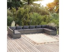 vidaXL 10 Piece Garden Lounge Set with Cushions Poly Rattan Grey