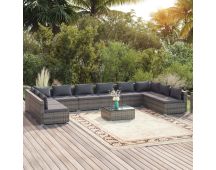 vidaXL 11 Piece Garden Lounge Set with Cushions Poly Rattan Grey