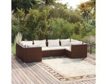 vidaXL 6 Piece Garden Lounge Set with Cushions Poly Rattan Brown