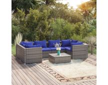 vidaXL 7 Piece Garden Lounge Set with Cushions Poly Rattan Grey