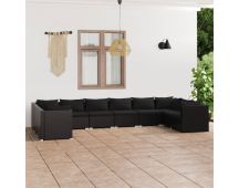 vidaXL 10 Piece Garden Lounge Set with Cushions Poly Rattan Black