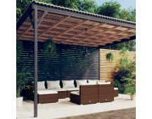 vidaXL 9 Piece Garden Lounge Set with Cushions Brown Poly Rattan