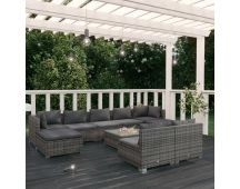 vidaXL 10 Piece Garden Lounge Set with Cushions Grey Poly Rattan