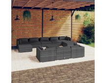 vidaXL 11 Piece Garden Lounge Set with Cushions Grey Poly Rattan