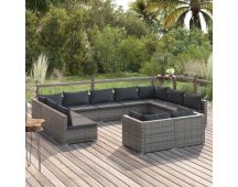 vidaXL 11 Piece Garden Lounge Set with Cushions Grey Poly Rattan