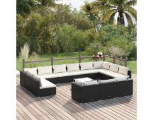 vidaXL 14 Piece Garden Lounge Set with Cushions Black Poly Rattan