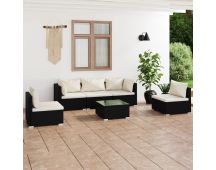 vidaXL 6 Piece Garden Lounge Set with Cushions Poly Rattan Black