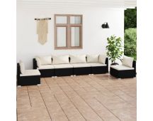 vidaXL 6 Piece Garden Lounge Set with Cushions Poly Rattan Black