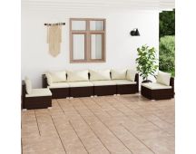 vidaXL 6 Piece Garden Lounge Set with Cushions Poly Rattan Brown