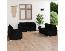 vidaXL 6 Piece Garden Lounge Set with Cushions Poly Rattan Black