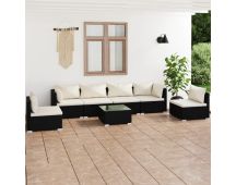 vidaXL 7 Piece Garden Lounge Set with Cushions Poly Rattan Black