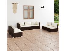 vidaXL 7 Piece Garden Lounge Set with Cushions Poly Rattan Brown