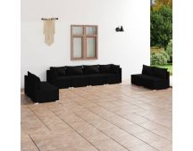 vidaXL 8 Piece Garden Lounge Set with Cushions Poly Rattan Black