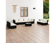 vidaXL 9 Piece Garden Lounge Set with Cushions Poly Rattan Black