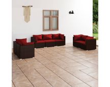 vidaXL 7 Piece Garden Lounge Set with Cushions Poly Rattan Brown