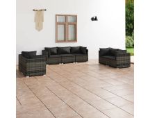 vidaXL 7 Piece Garden Lounge Set with Cushions Poly Rattan Grey