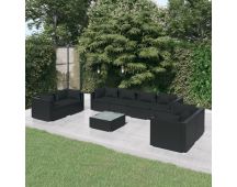 vidaXL 9 Piece Garden Lounge Set with Cushions Poly Rattan Black