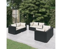 vidaXL 6 Piece Garden Lounge Set with Cushions Poly Rattan Black