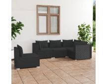 vidaXL 5 Piece Garden Lounge Set with Cushions Poly Rattan Black