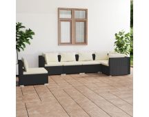 vidaXL 6 Piece Garden Lounge Set with Cushions Poly Rattan Black