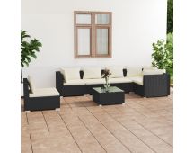 vidaXL 7 Piece Garden Lounge Set with Cushions Poly Rattan Black