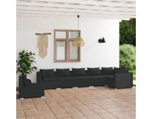 vidaXL 7 Piece Garden Lounge Set with Cushions Poly Rattan Black