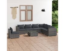 vidaXL 8 Piece Garden Lounge Set with Cushions Poly Rattan Grey