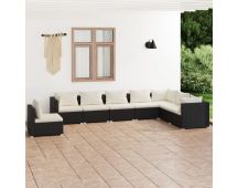 vidaXL 8 Piece Garden Lounge Set with Cushions Poly Rattan Black