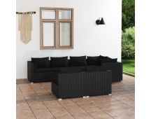 vidaXL 7 Piece Garden Lounge Set with Cushions Black Poly Rattan