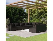 vidaXL 8 Piece Garden Lounge Set with Cushions Black Poly Rattan