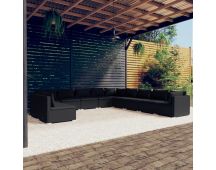 vidaXL 11 Piece Garden Lounge Set with Cushions Black Poly Rattan