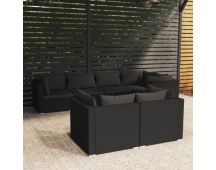 vidaXL 7 Piece Garden Lounge Set with Cushions Black Poly Rattan